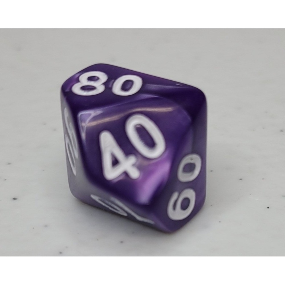 Purple Pearlescent 10-Sided Tens Diamond Dice White‎ Numbers D10 RPG Accessory